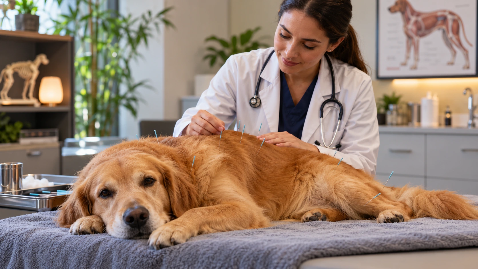 Cão durante atendimento de acupuntura veterinária