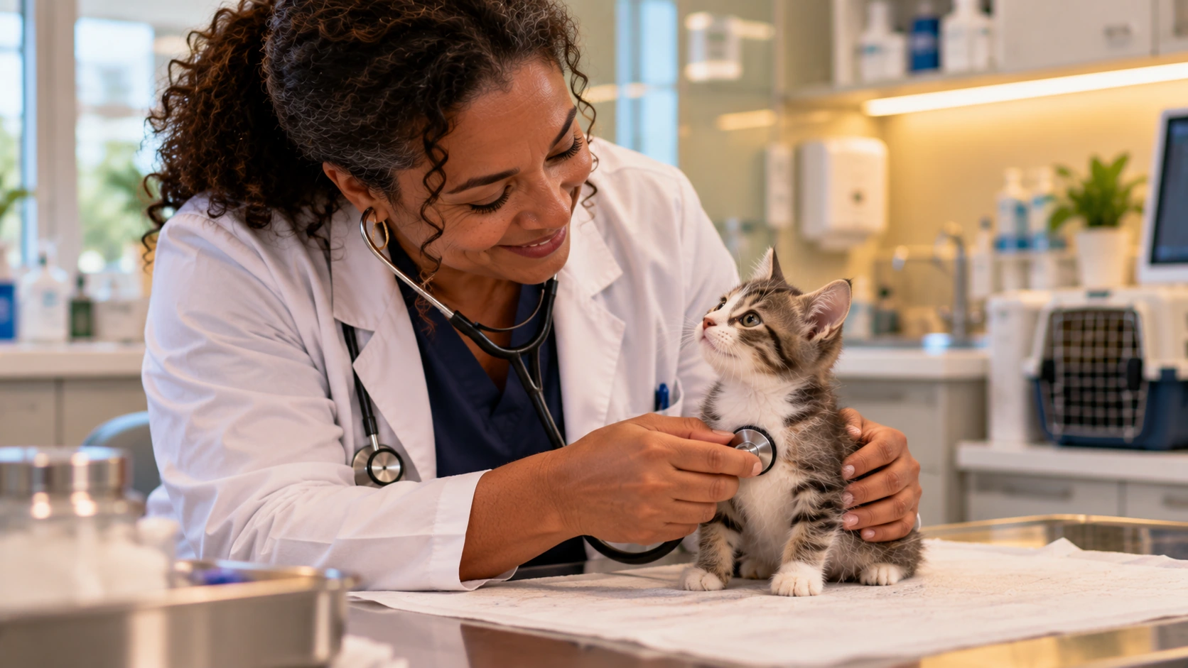 Filhote de gato durante consulta veterinária pediátrica